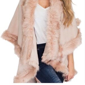 Elegant Faux Fur Trimmed Cape